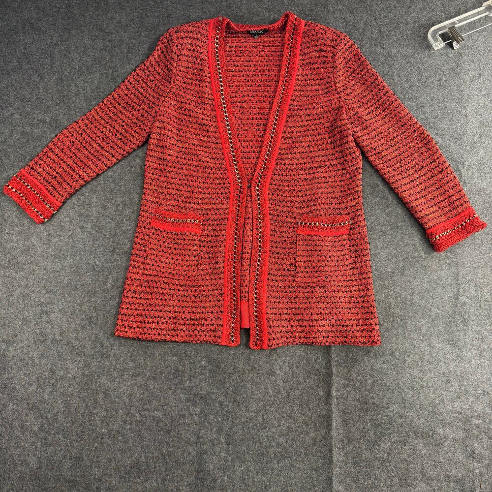 Exclusively Misook‎ Red Black Sweater Cardigan Size Small Knit Career Jacket